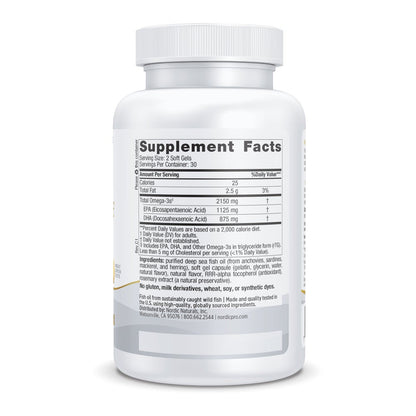 Dietary Supplement Nordic Naturals ProOmega 2000 Softgel 60 Per Bottle Lemon Flavor, Packaging type- Each