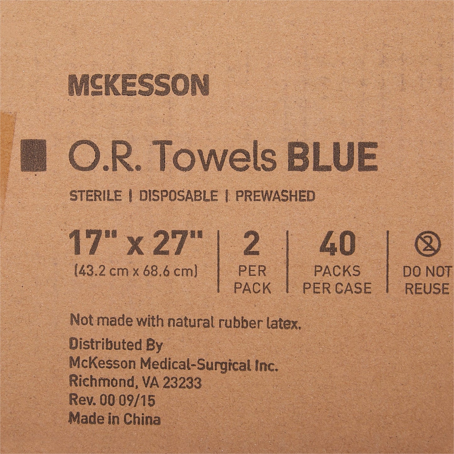 O.R. Towel McKesson 17 W X 27 L Inch Blue Sterile, Packaging Type- Each