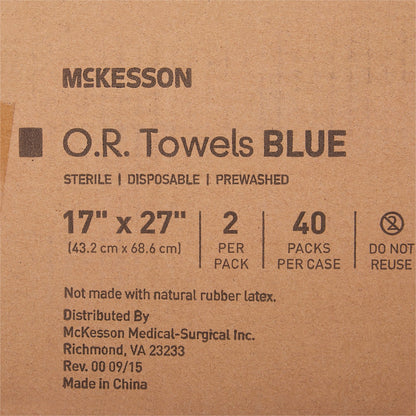 O.R. Towel McKesson 17 W X 27 L Inch Blue Sterile, Packaging Type- Each