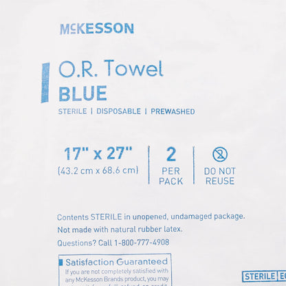 O.R. Towel McKesson 17 W X 27 L Inch Blue Sterile, Packaging Type- Each