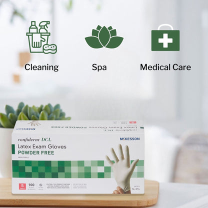 Exam Glove McKesson Confiderm Small NonSterile Latex Standard Cuff Length Smooth Ivory Not Rated, Packaging Type- Box