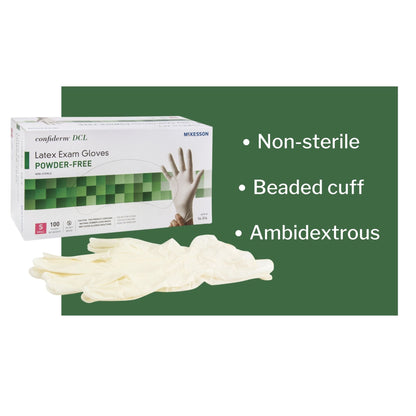 Exam Glove McKesson Confiderm Small NonSterile Latex Standard Cuff Length Smooth Ivory Not Rated, Packaging Type- Box