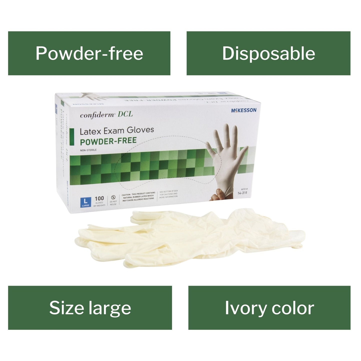 Exam Glove McKesson Confiderm Large NonSterile Latex Standard Cuff Length Smooth Ivory Not Rated, Packaging Type- Box