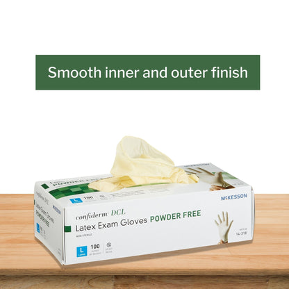 Exam Glove McKesson Confiderm Large NonSterile Latex Standard Cuff Length Smooth Ivory Not Rated, Packaging Type- Box