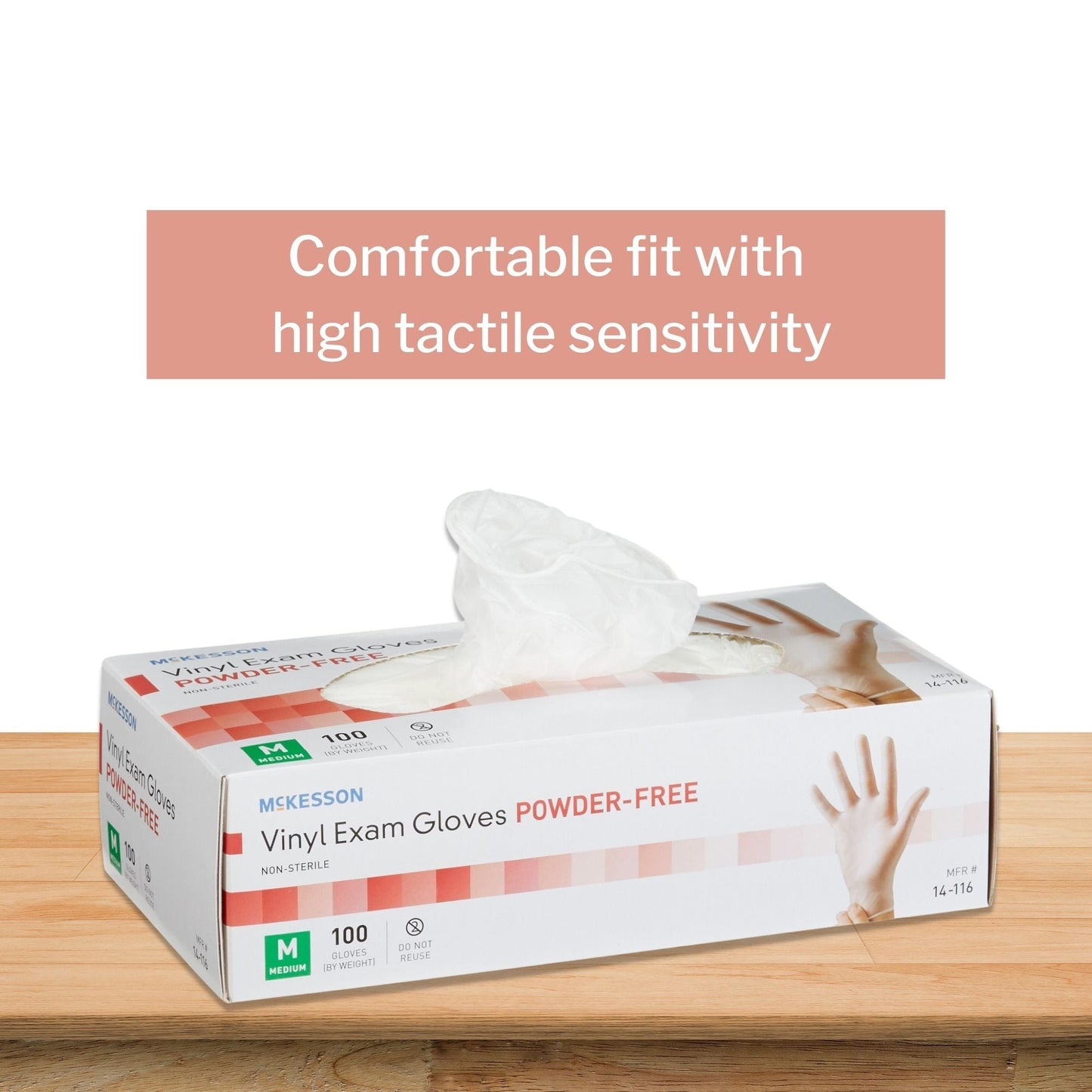 Exam Glove McKesson Medium NonSterile Vinyl Standard Cuff Length Smooth Clear Not Rated, Packaging Type- Box