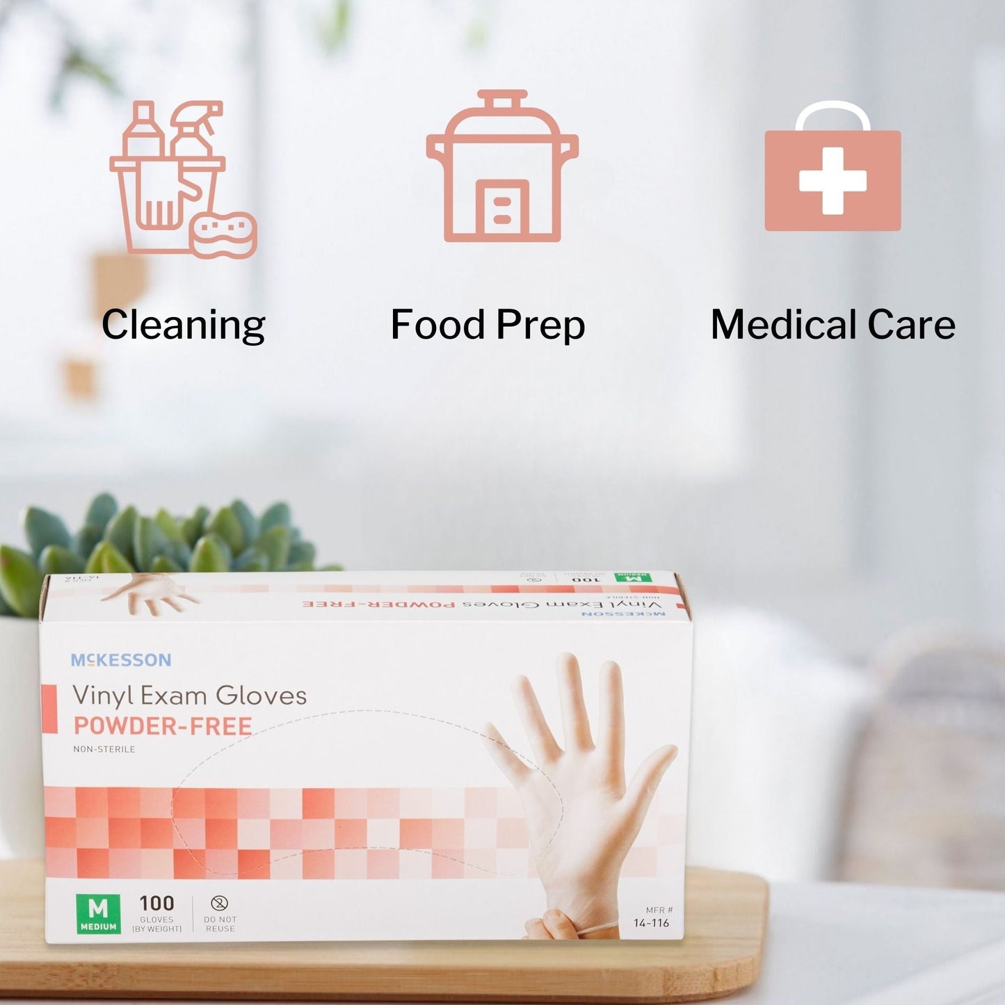 Exam Glove McKesson Medium NonSterile Vinyl Standard Cuff Length Smooth Clear Not Rated, Packaging Type- Box