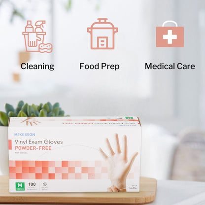 Exam Glove McKesson Medium NonSterile Vinyl Standard Cuff Length Smooth Clear Not Rated, Packaging Type- Box