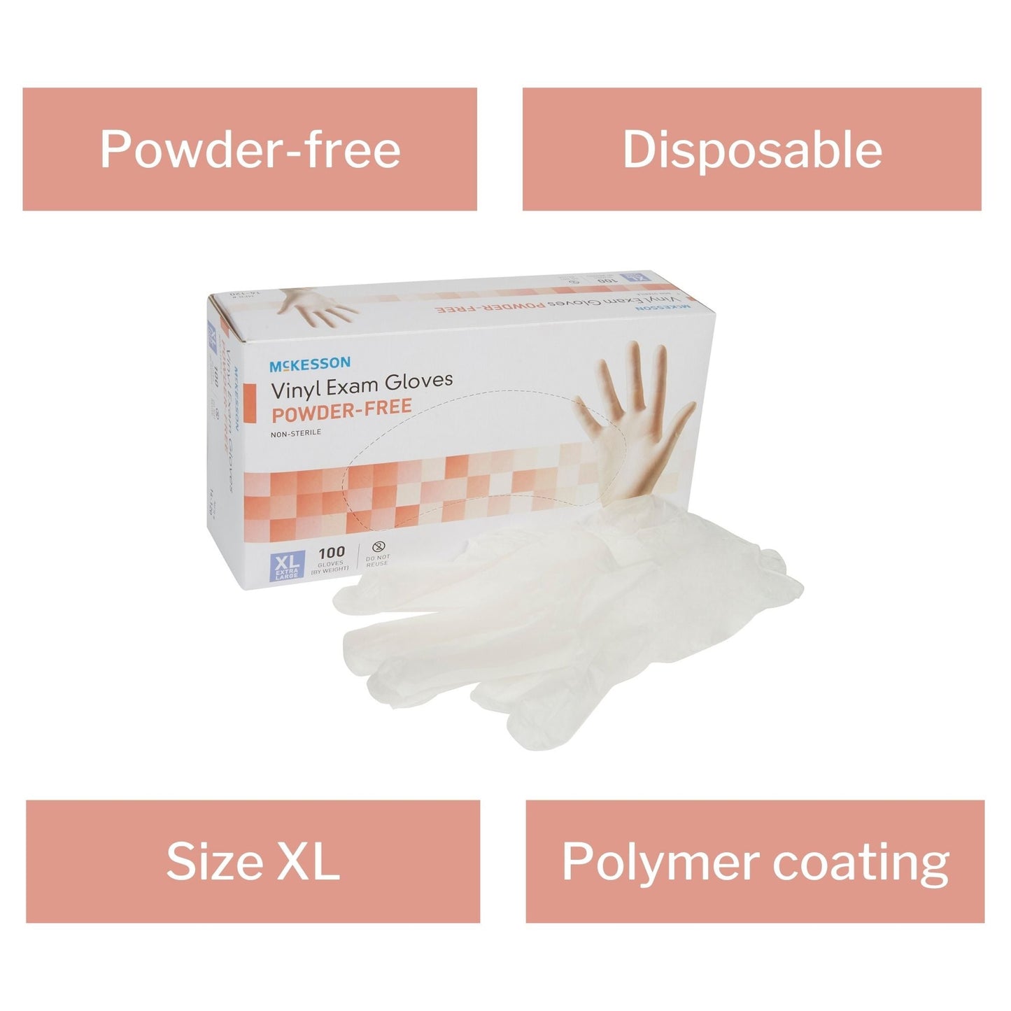 Exam Glove McKesson X-Large NonSterile Vinyl Standard Cuff Length Smooth Clear Not Rated, Packaging Type- Box