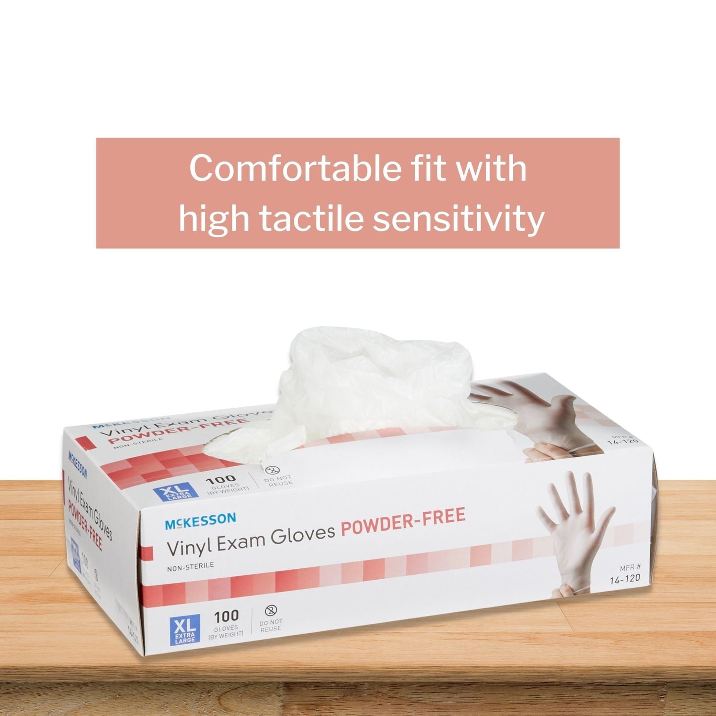 Exam Glove McKesson X-Large NonSterile Vinyl Standard Cuff Length Smooth Clear Not Rated, Packaging Type- Box