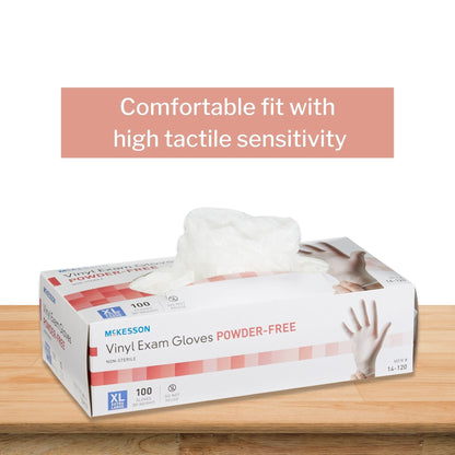 Exam Glove McKesson X-Large NonSterile Vinyl Standard Cuff Length Smooth Clear Not Rated, Packaging Type- Box