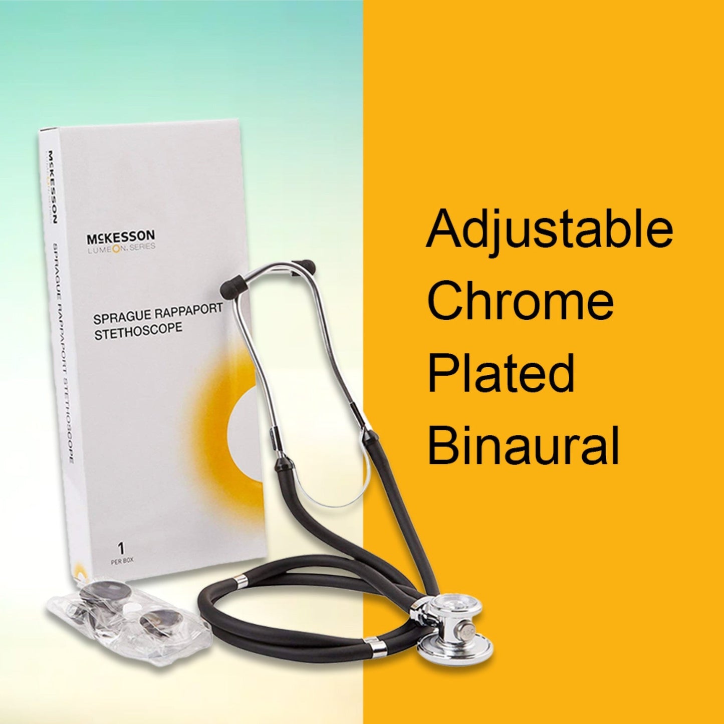 Sprague Stethoscope McKesson LUMEON Black 2-Tube 22 Inch Tube Double Sided Chestpiece, Packaging Type- Each