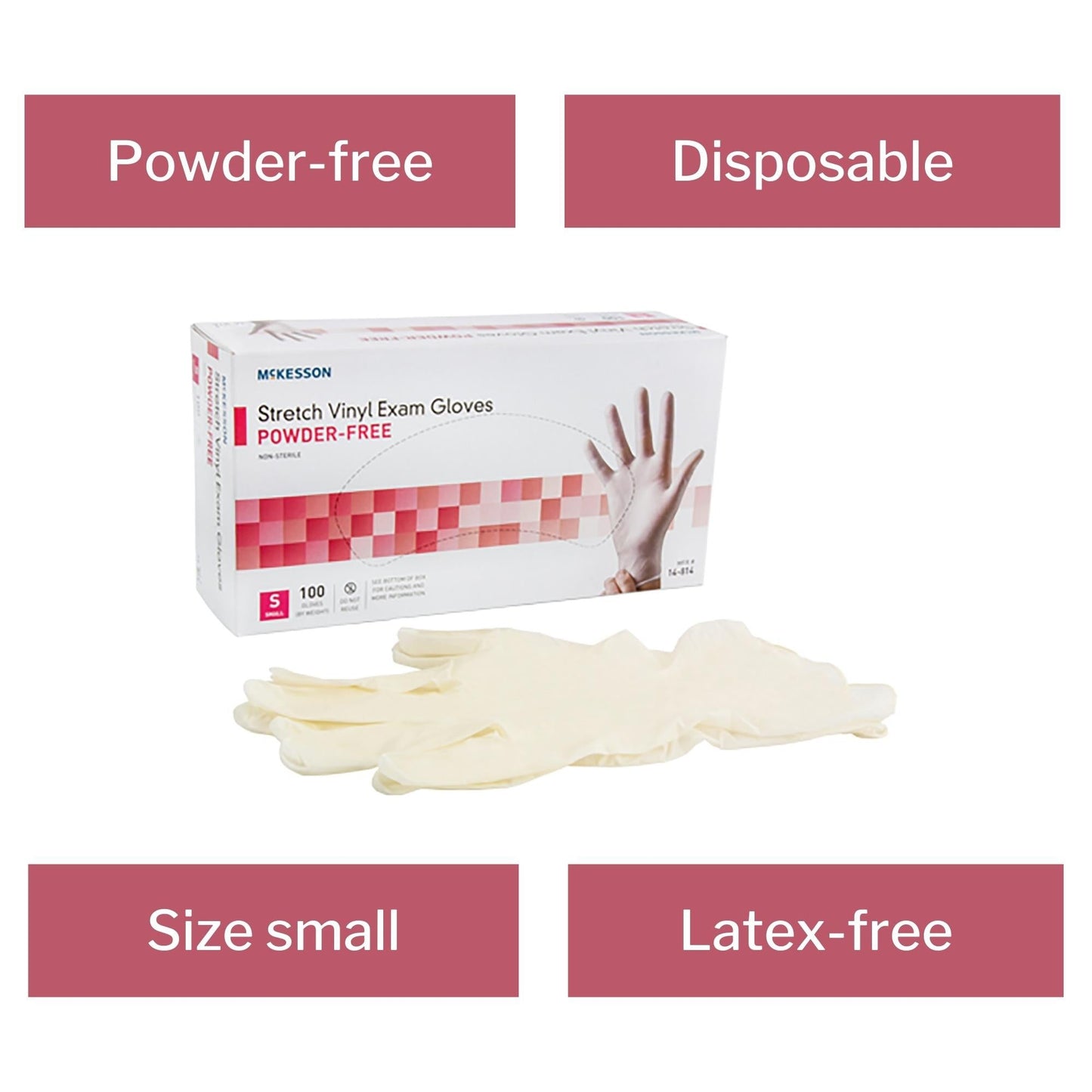 Exam Glove McKesson Small NonSterile Stretch Vinyl Standard Cuff Length Smooth Ivory Not Rated, Packaging Type- Box