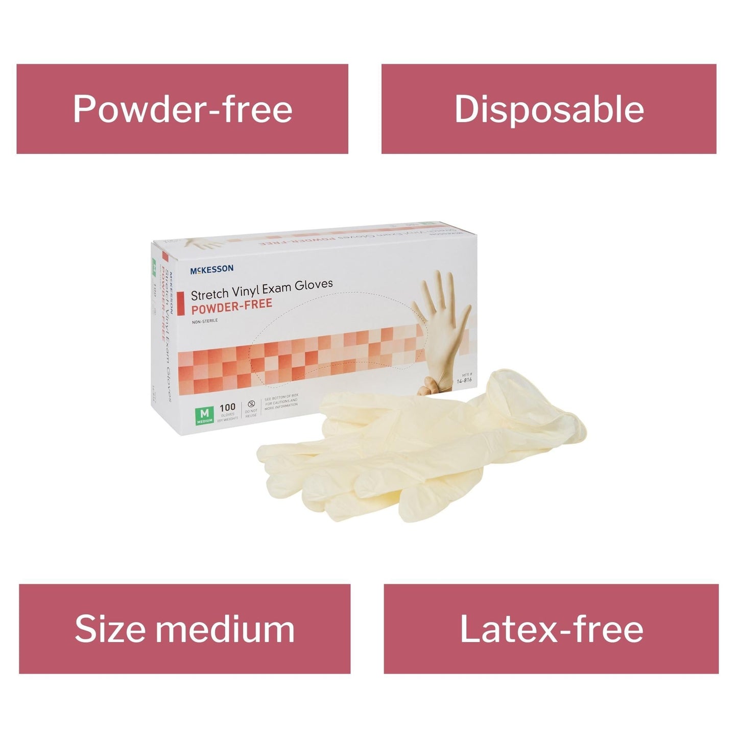 Exam Glove McKesson Medium NonSterile Stretch Vinyl Standard Cuff Length Smooth Ivory Not Rated, Packaging Type- Box