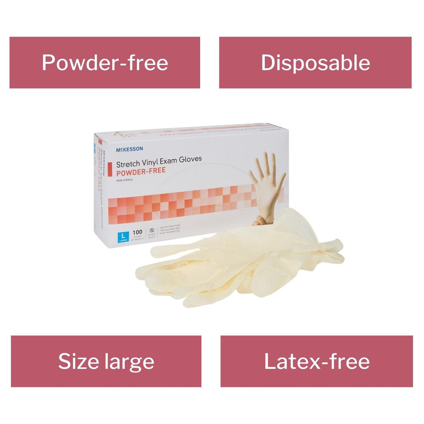 Exam Glove McKesson Large NonSterile Stretch Vinyl Standard Cuff Length Smooth Ivory Not Rated, Packaging Type- Box