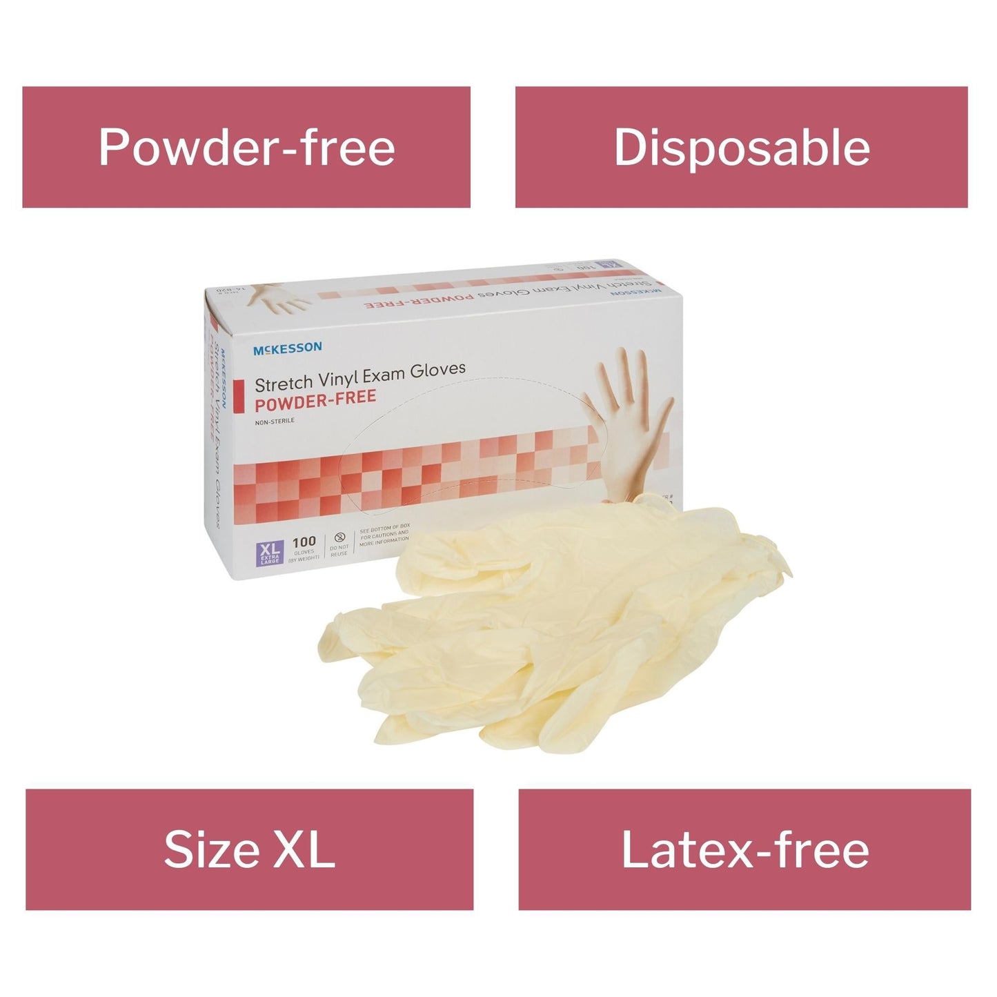 Exam Glove McKesson X-Large NonSterile Stretch Vinyl Standard Cuff Length Smooth Ivory Not Rated, Packaging Type- Box