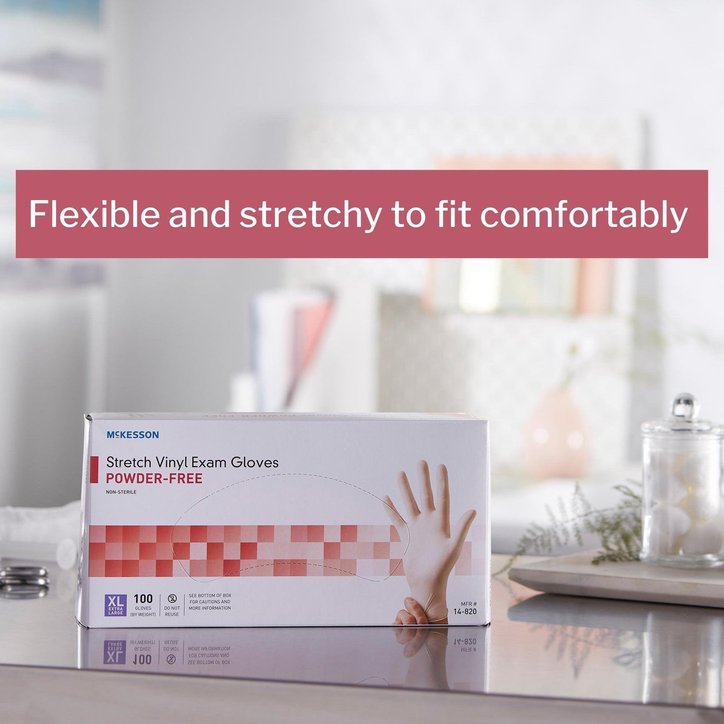 Exam Glove McKesson X-Large NonSterile Stretch Vinyl Standard Cuff Length Smooth Ivory Not Rated, Packaging Type- Box