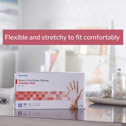 Exam Glove McKesson X-Large NonSterile Stretch Vinyl Standard Cuff Length Smooth Ivory Not Rated, Packaging Type- Box