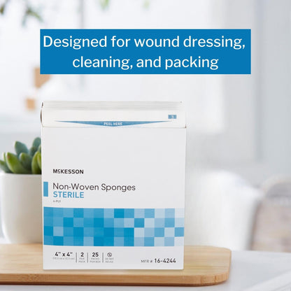 Nonwoven Sponge McKesson 4 X 4 Inch 4-Ply Sterile 2 per Pack, Packaging Type- Box