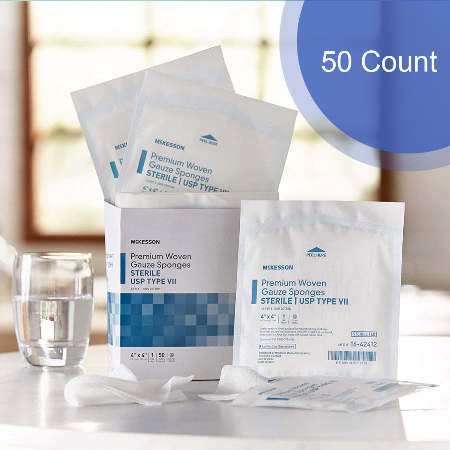 Gauze Sponge McKesson 4 X 4 Inch 12-Ply Sterile 1 per Pack, Packaging Type- Each