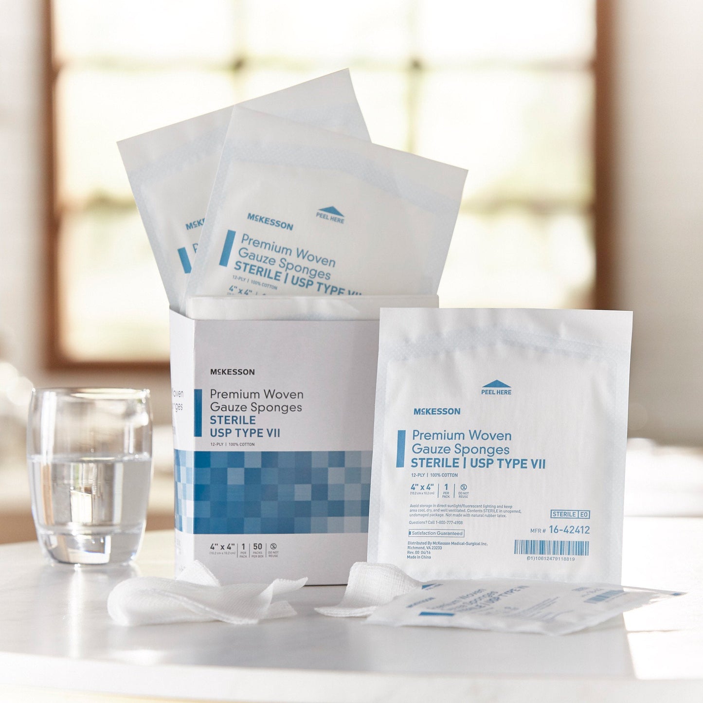 Gauze Sponge McKesson 4 X 4 Inch 12-Ply Sterile 1 per Pack, Packaging Type- Each