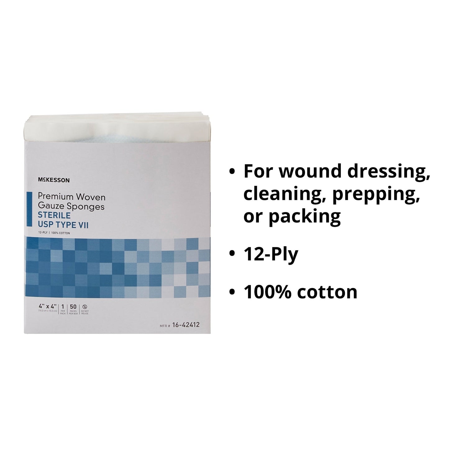 Gauze Sponge McKesson 4 X 4 Inch 12-Ply Sterile 1 per Pack, Packaging Type- Box