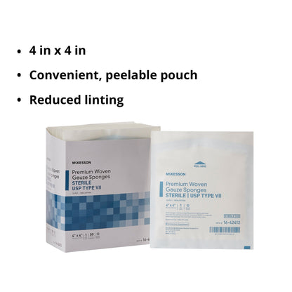 Gauze Sponge McKesson 4 X 4 Inch 12-Ply Sterile 1 per Pack, Packaging Type- Box