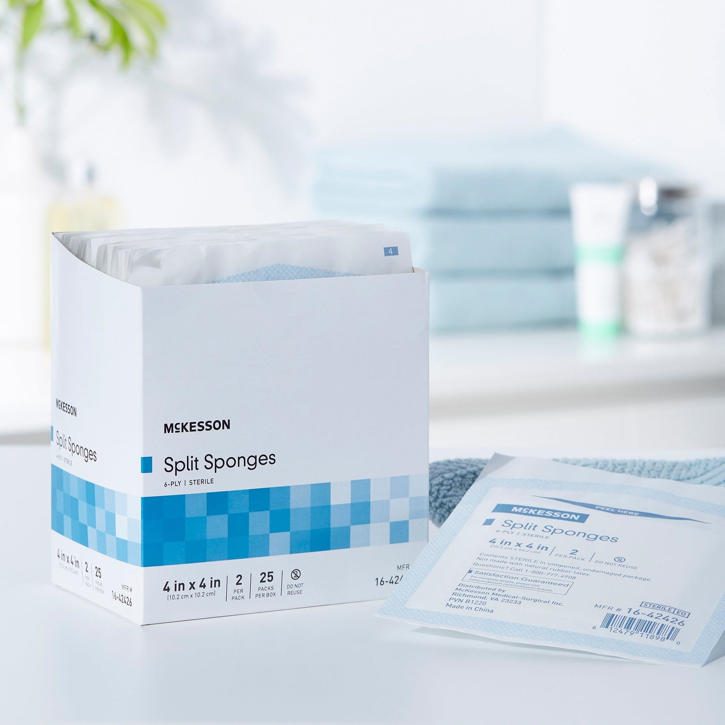 Drain Sponge McKesson 4 X 4 Inch 6-Ply Sterile 2 per Pack, Packaging Type- Box