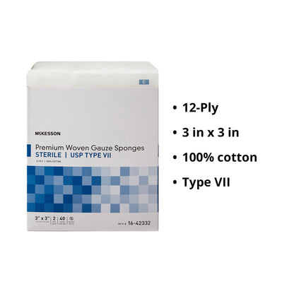 Gauze Sponge McKesson 3 X 3 Inch 12-Ply Sterile 2 per Pack, Packaging Type- Box