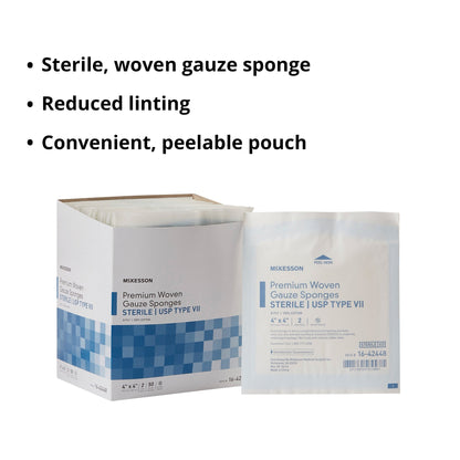 Gauze Sponge McKesson 4 X 4 Inch 8-Ply Sterile 2 per Pack, Packaging Type- Box