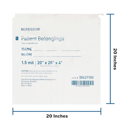 Patient Belongings Bag McKesson 4 X 20 X 20 Inch Polyethylene Drawstring Closure White, Packaging Type- Each