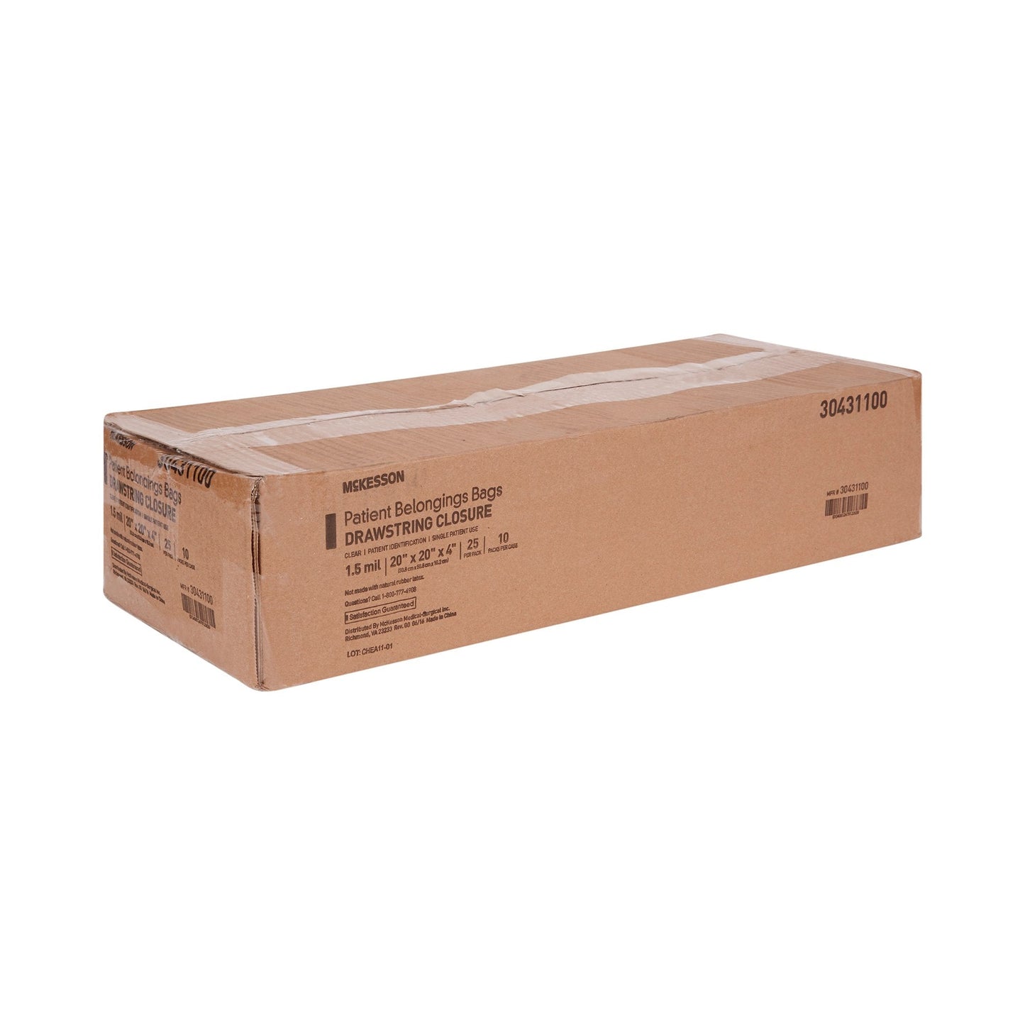 Patient Belongings Bag McKesson 4 X 20 X 20 Inch Polyethylene Drawstring Closure Clear, Packaging Type- Each