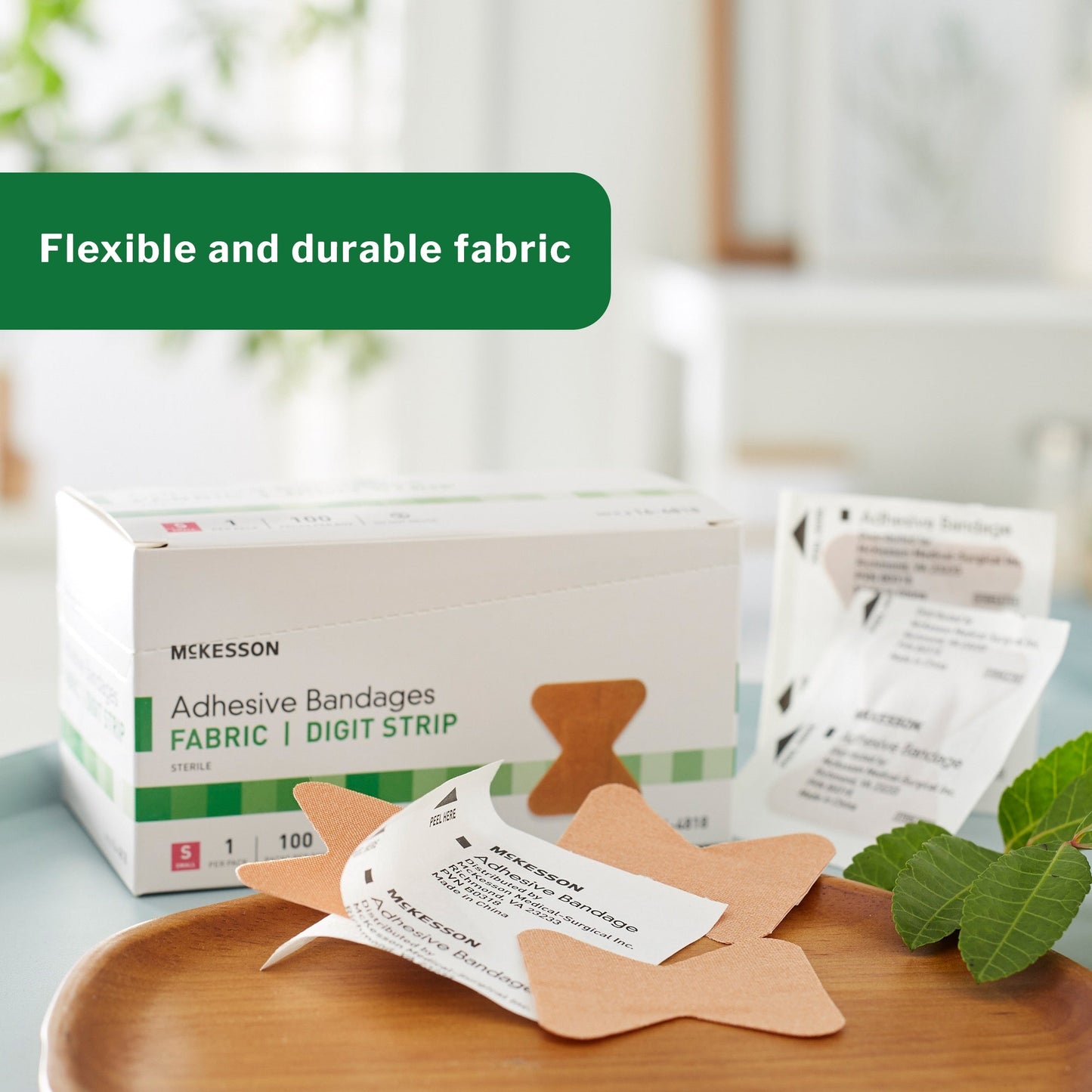Adhesive Strip McKesson 1.7 X 2 Inch Fabric Fingertip Tan Sterile, Packaging Type- Box