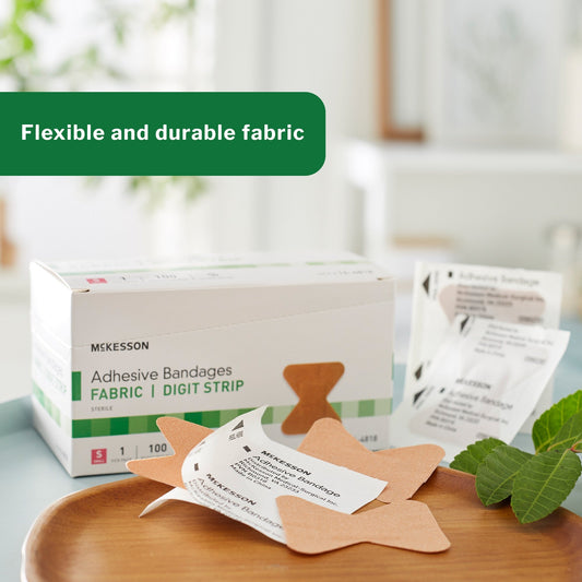 Adhesive Strip McKesson 1.7 X 2 Inch Fabric Fingertip Tan Sterile, Packaging Type- Box