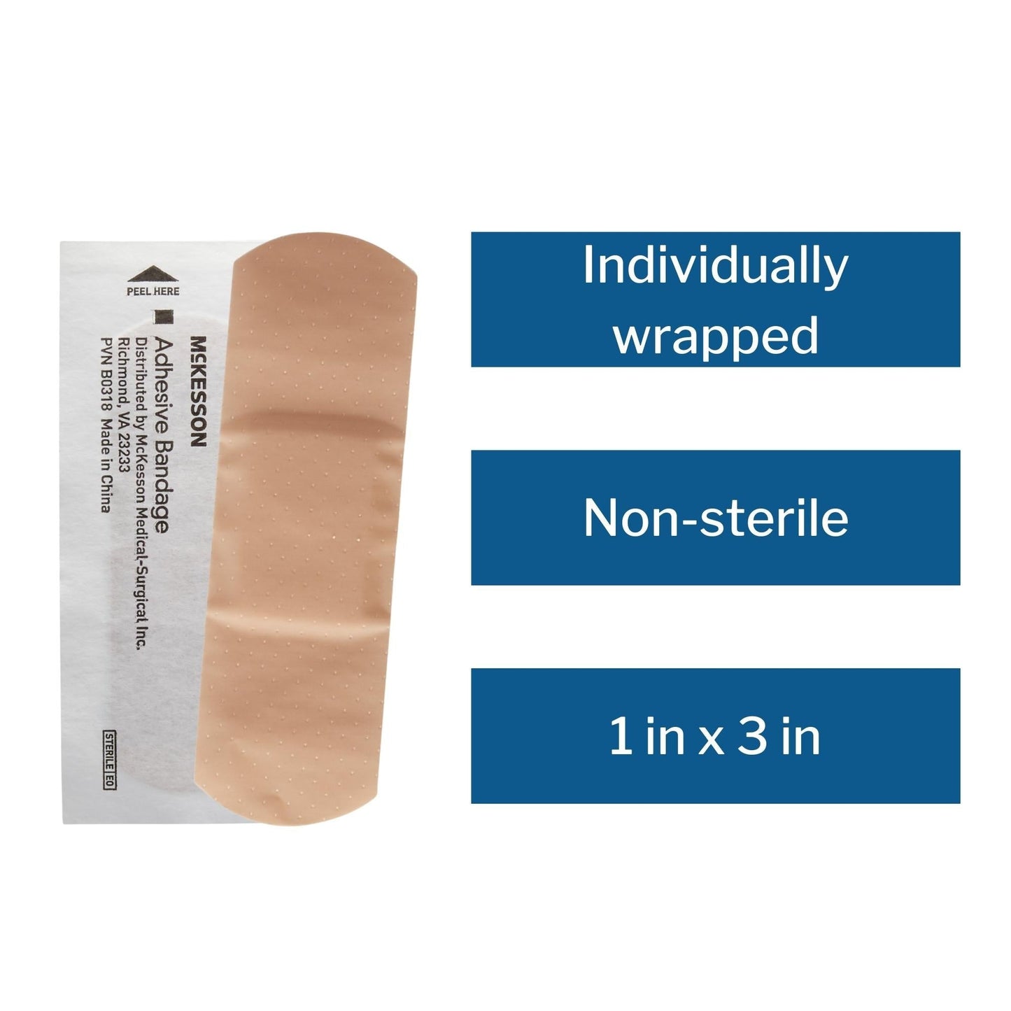 Adhesive Strip McKesson 1 X 3 Inch Plastic Rectangle Tan Sterile, Packaging Type- Box