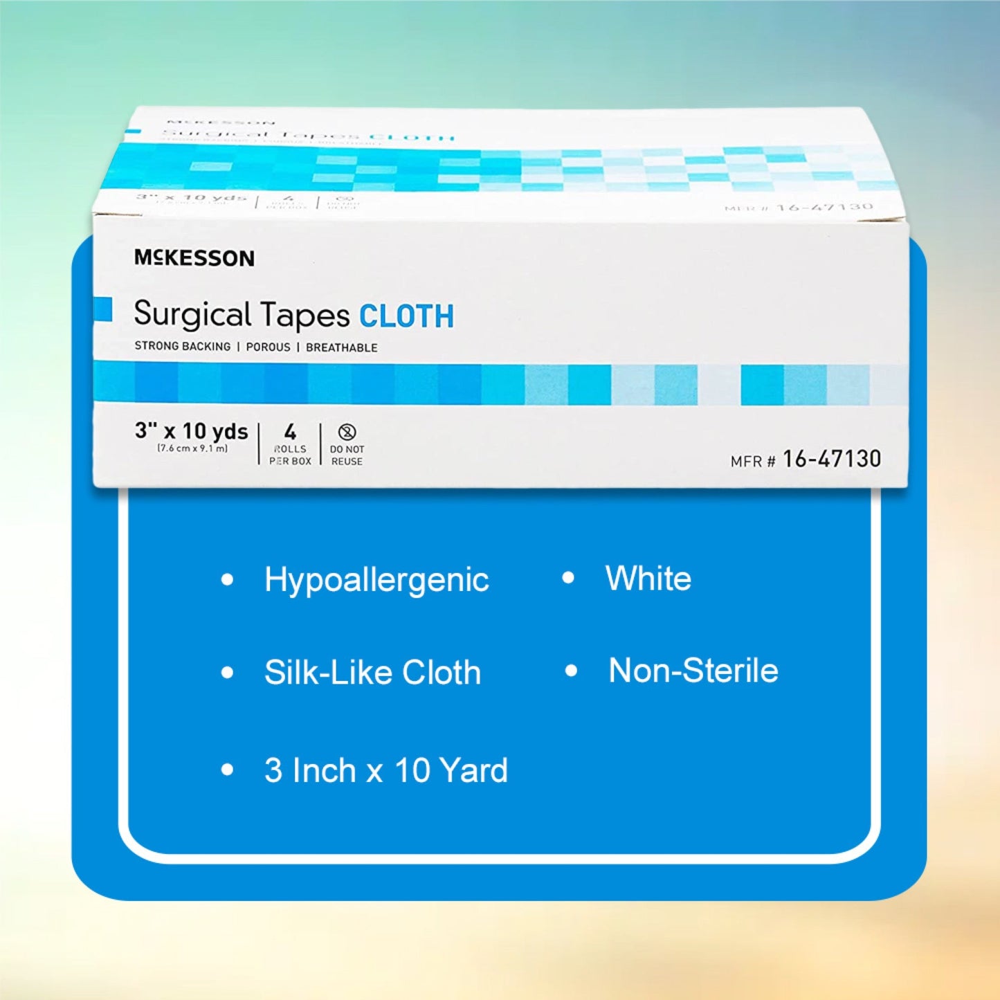 Medical Tape McKesson White 3 Inch X 10 Yard Silk-Like Cloth NonSterile, Packaging Type- Box