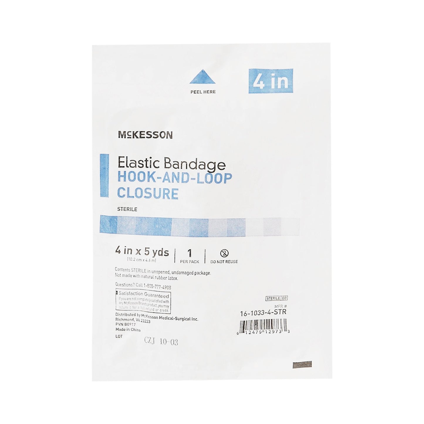 Elastic Bandage McKesson 4 Inch X 5 Yard Single Hook and Loop Closure Tan Sterile Standard Compression, Packaging Type- Each
