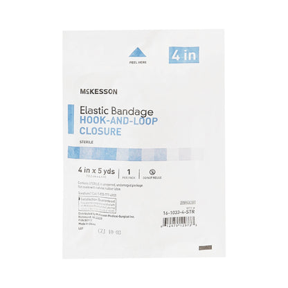 Elastic Bandage McKesson 4 Inch X 5 Yard Single Hook and Loop Closure Tan Sterile Standard Compression, Packaging Type- Each