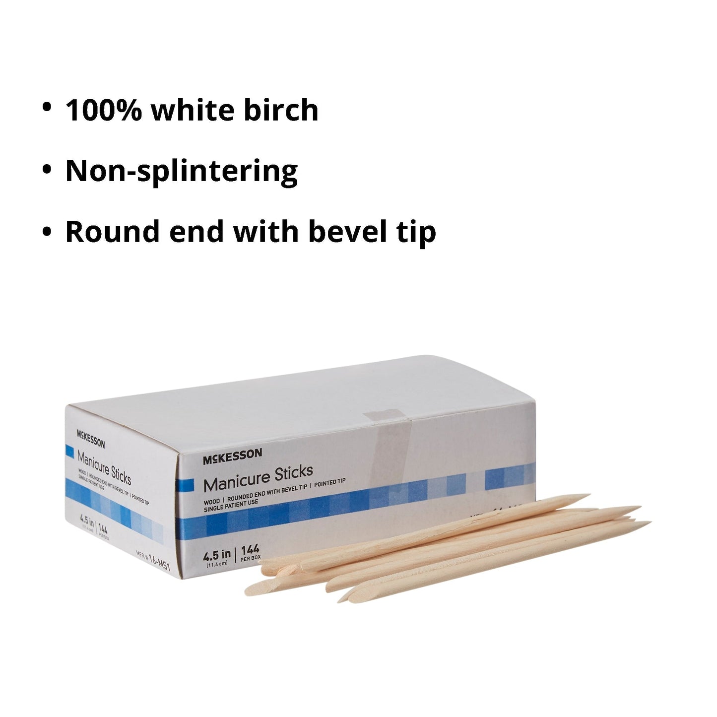 Manicure Stick McKesson 4.5 Inch 100% White Birch, Packaging Type- Box