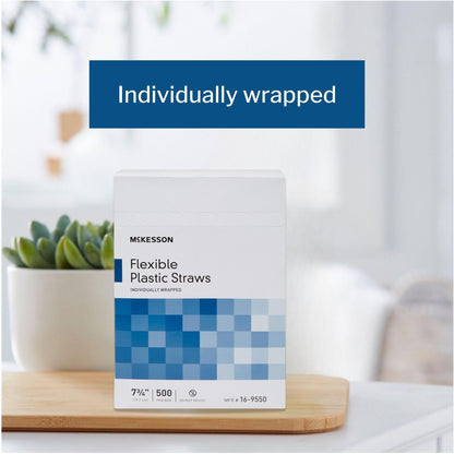 Flexible Drinking Straw McKesson 7-3/4 Inch Length White Individually Wrapped, Packaging Type- Box