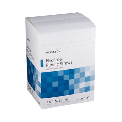 Flexible Drinking Straw McKesson 7-3/4 Inch Length White Individually Wrapped, Packaging Type- Box