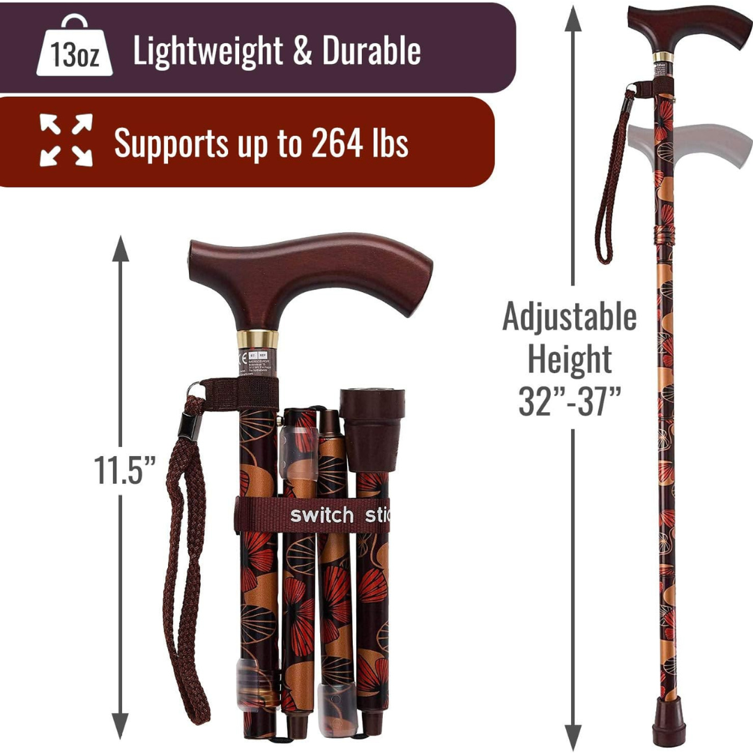 Folding Cane Switch Sticks® Aluminum 32 to 37 Inch Height Mimi Print