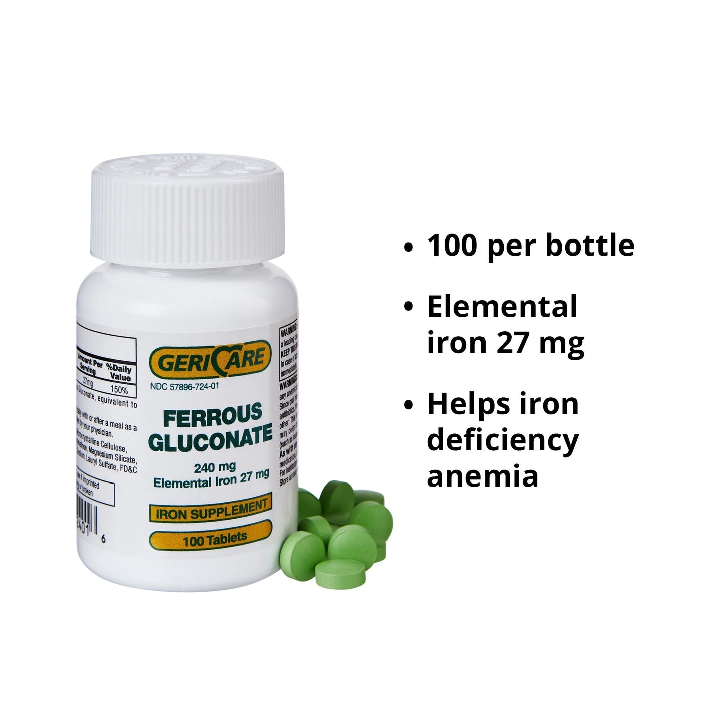 Mineral Supplement Geri-Care Iron 240 mg Strength Tablet 100 per Bottle, Packaging Type- Case