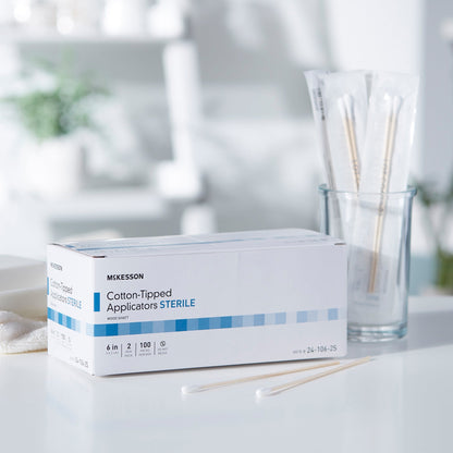 Swabstick McKesson Cotton Tip Wood Shaft 6 Inch Sterile 2 per Pack, Packaging Type- Box