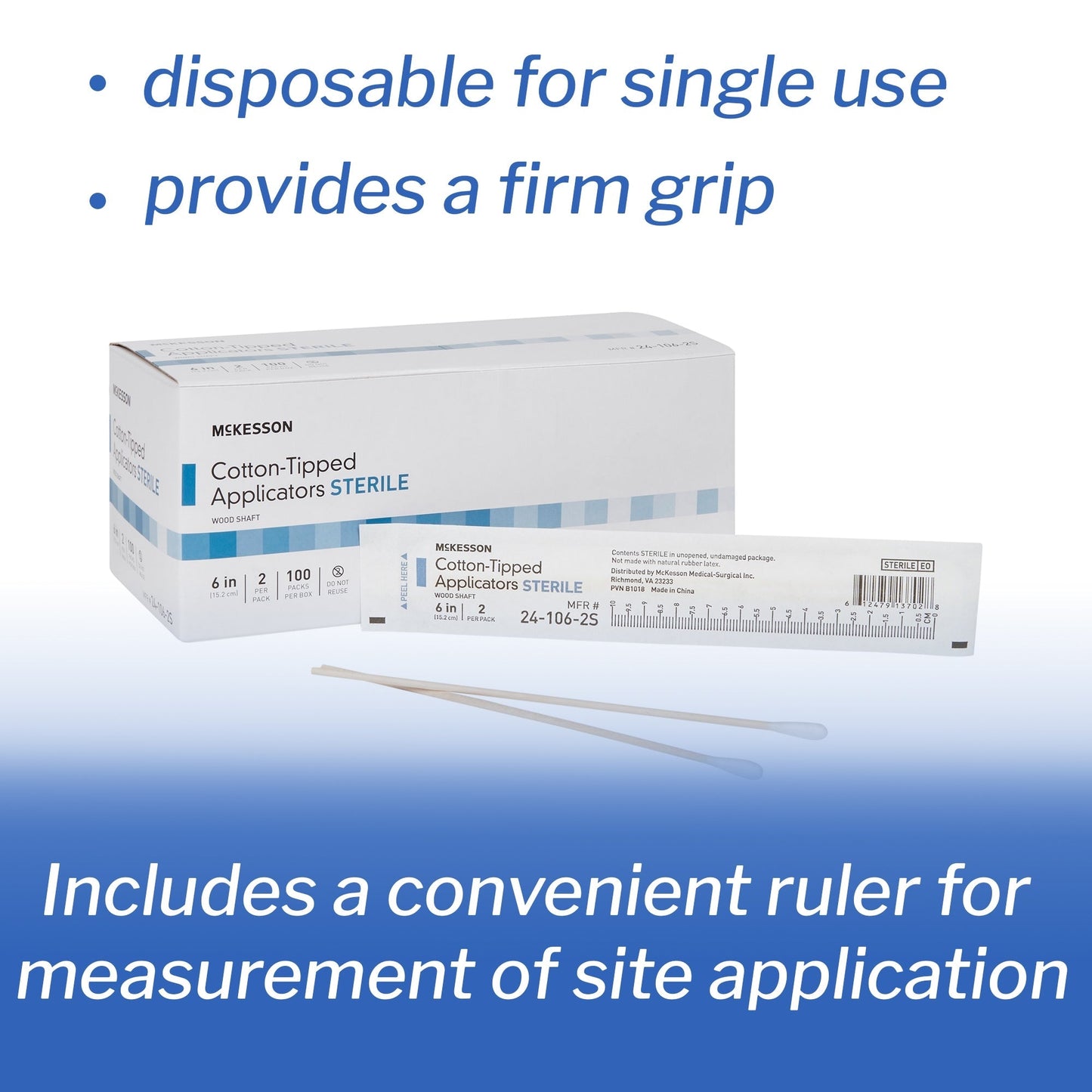 Swabstick McKesson Cotton Tip Wood Shaft 6 Inch Sterile 2 per Pack, Packaging Type- Box