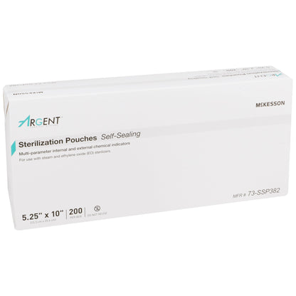 Sterilization Pouch McKesson Argent Sure-Check Ethylene Oxide (EO) Gas / Steam 5-1/4 X 10 Inch Transparent / Blue Self Seal Paper / Film, Packaging Type- Box