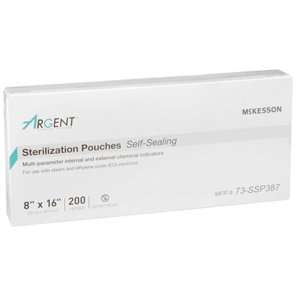 Sterilization Pouch McKesson Argent Sure-Check Ethylene Oxide (EO) Gas / Steam 8 X 16 Inch Transparent / Blue Self Seal Paper / Film, Packaging Type- Box