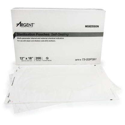 Sterilization Pouch McKesson Argent Sure-Check Ethylene Oxide (EO) Gas / Steam 12 X 18 Inch Transparent / Blue Self Seal Paper / Film, Packaging Type- Box