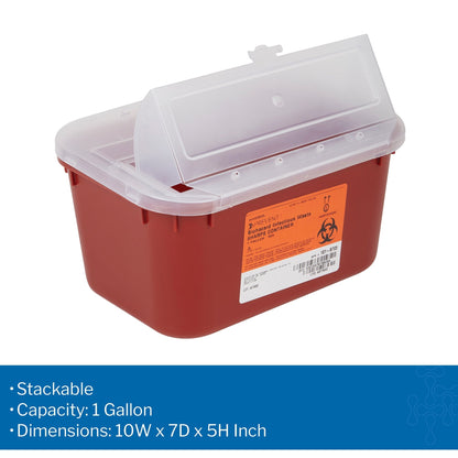 Sharps Container McKesson Red Base 5 H X 10 W X 7 D Inch Horizontal Entry 1 Gallon, Packaging Type- Each