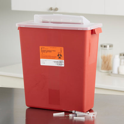 Sharps Container McKesson Red Base 13-1/2 H X 12-1/2 W X 6 D Inch Horizontal Entry 3 Gallon, Packaging Type- Each