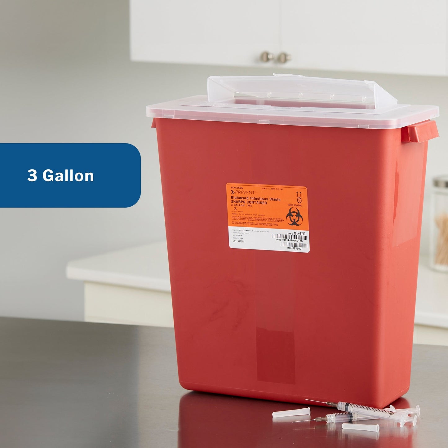 Sharps Container McKesson Red Base 13-1/2 H X 12-1/2 W X 6 D Inch Horizontal Entry 3 Gallon, Packaging Type- Each